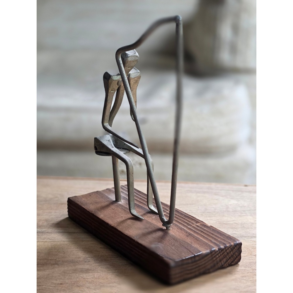 Mid Century Brutalist Metal Nail Art Sculpture Seated Harp Player - Picture 2 of 16